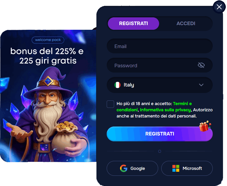 Registrati Wizardo casino.